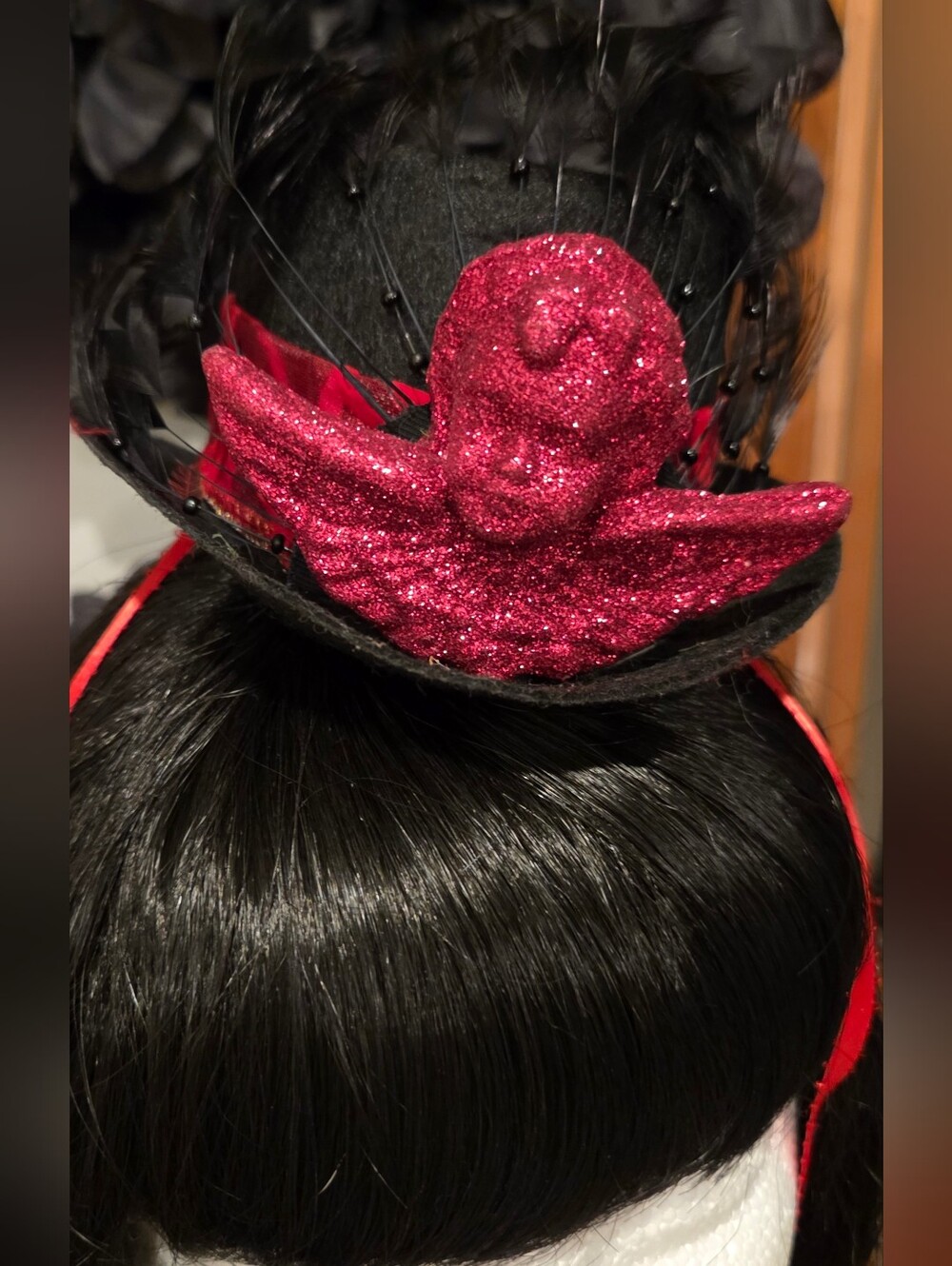 Glitter Red Angel Mini Top Hat Women Accessories